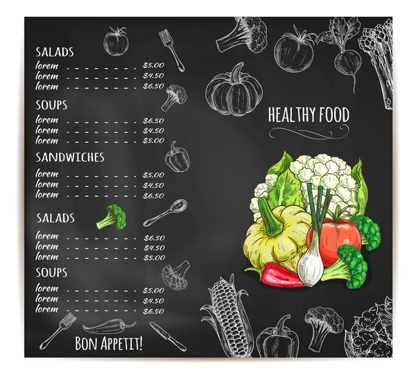 Restaurant menu with vegetables on chalkboard — Stock Vector