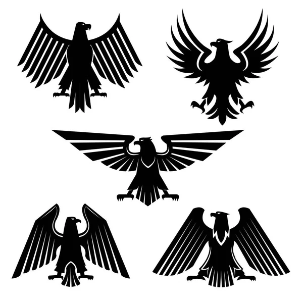 Set of hawk and eagle heraldic, falcon icons — Stock Vector