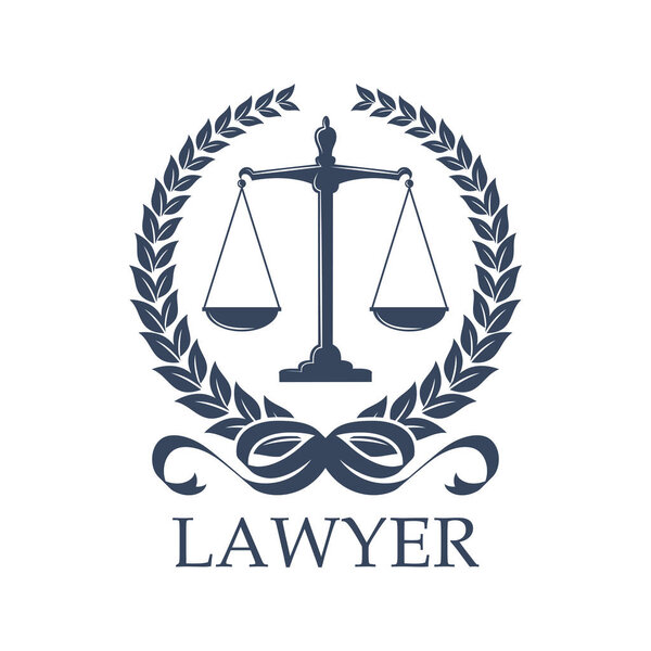 Scale of justice inside laurel wreath