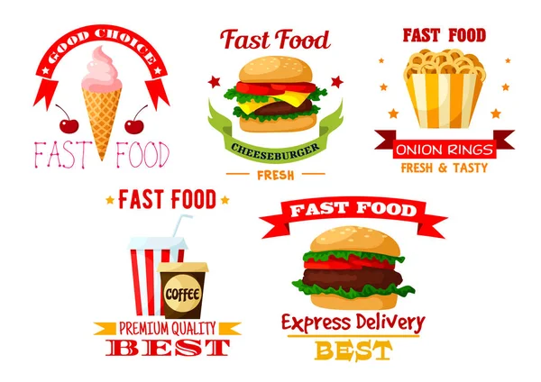 Conjunto de ícones de fast food gorduroso e insalubre — Vetor de Stock