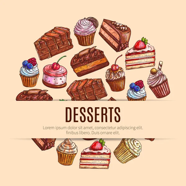 Padaria doces e pastelaria, banner de comida de sobremesa — Vetor de Stock