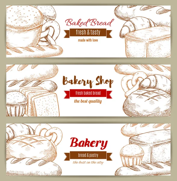 Bata banner sketsa roti - Stok Vektor