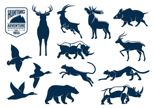 Саванна и лесные животные для охоты на иконы — стоковый вектор