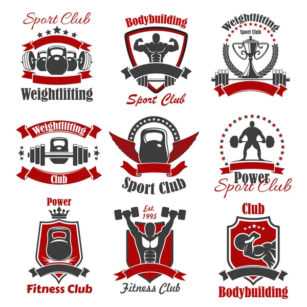 Atleet bodybuilder en gewicht sport pictogram — Stockvector