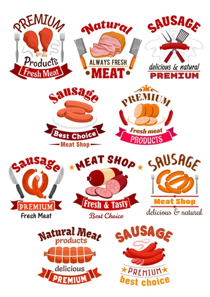 Meat product icon. Pork ham and sausage — Stock Vector