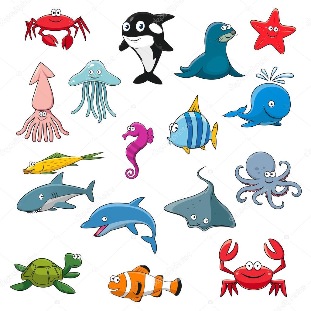 Ocean or sea cartoon isolated characters
