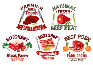 Butchery shop emblems and fresh meat vector icons clipart