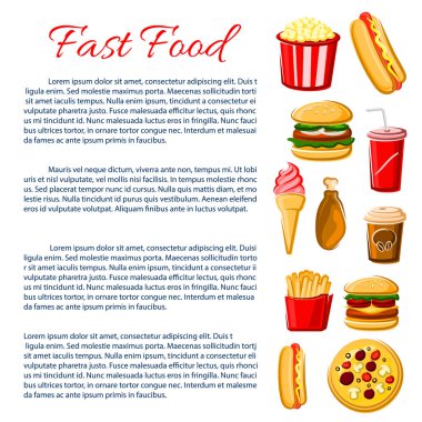 Fast food yemek poster, atıştırmalıklar, bilgi içer