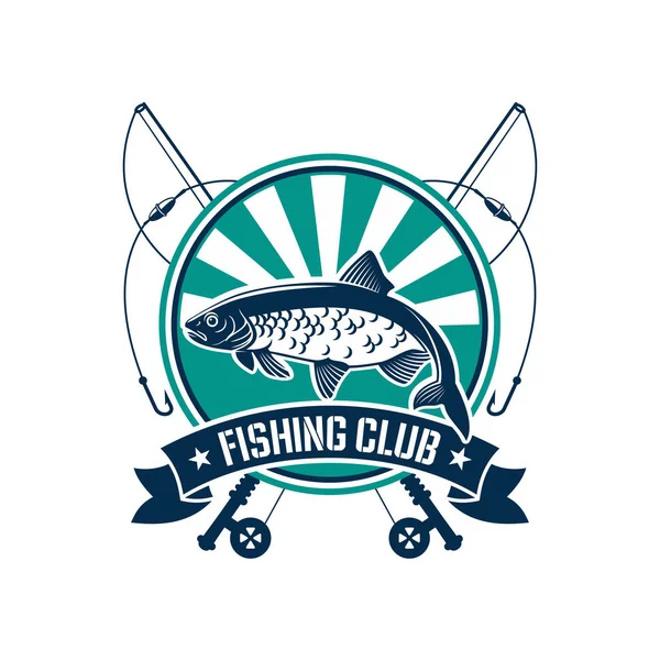 Esporte de pesca emblema redondo para ícone clube de pescador — Vetor de Stock