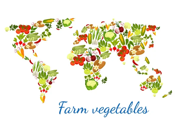 Карта світу овочів Вегетаріанський векторні овочі — стоковий вектор