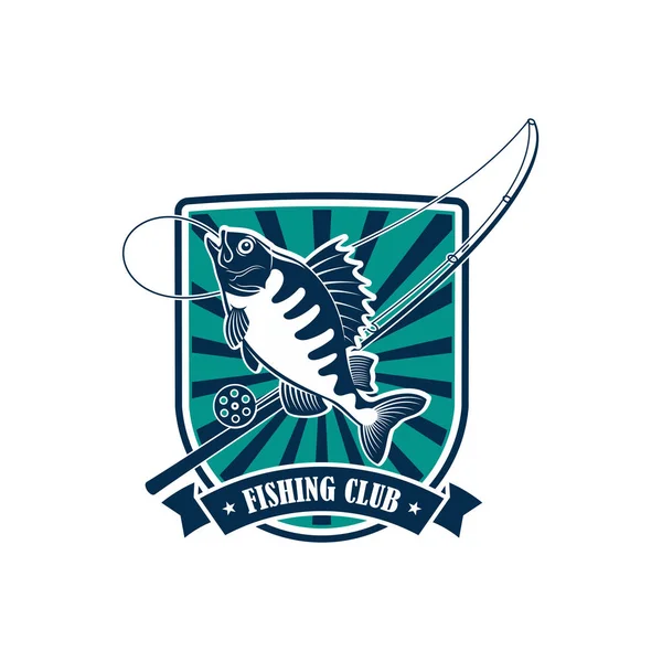 Ícone redondo de pesca para o emblema de clube de esporte de pescador — Vetor de Stock