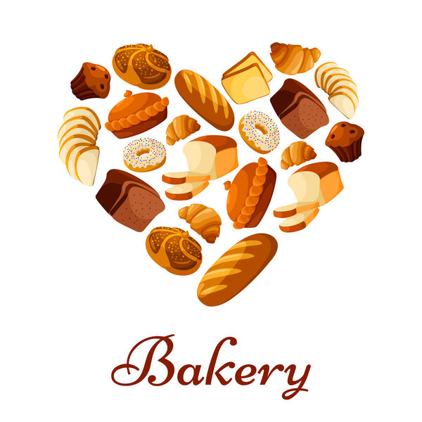 Bakery bread and pastry heart vector poster