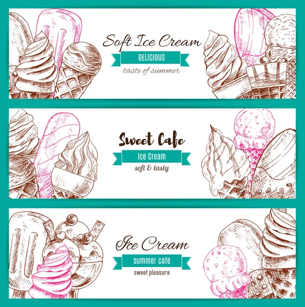 Ice cream desserter skiss vektor banners set — Stock vektor