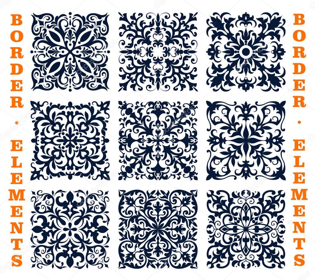 Tiles borders of floral damask vector ornament