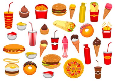 İzole Fast food yemek vektör Icons set