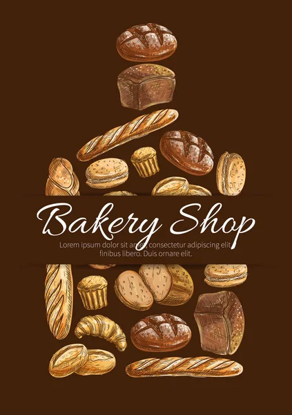 Bakery shop bread vector poster — Stock Vector