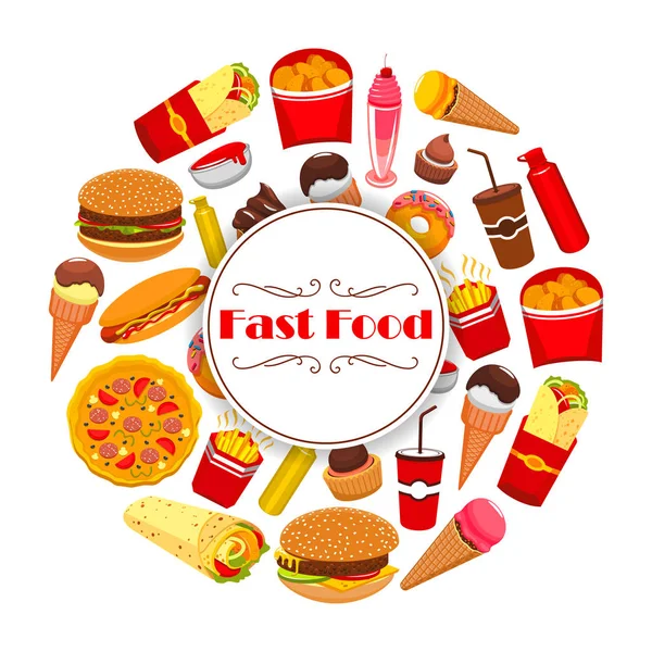 Fast Food meal vector poster or menu — Stock Vector