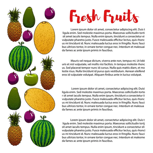 Frutas alimento nutritivo vector banner de cartaz — Vetor de Stock