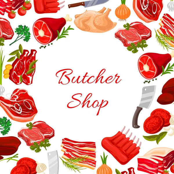 Butcher shop vektor kolo plakát řeznictví maso — Stockový vektor