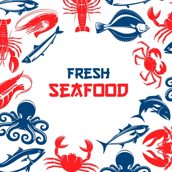 Векторный плакат с морепродуктами и рыбой — стоковый вектор