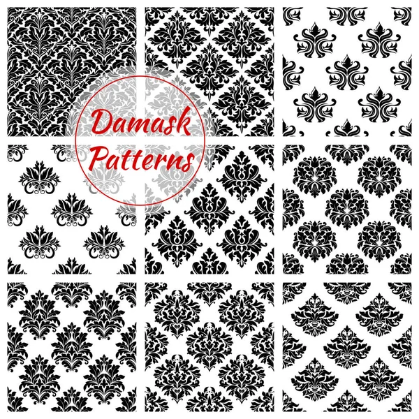 Damask pattern floral ornament vector seamless set — Stock Vector