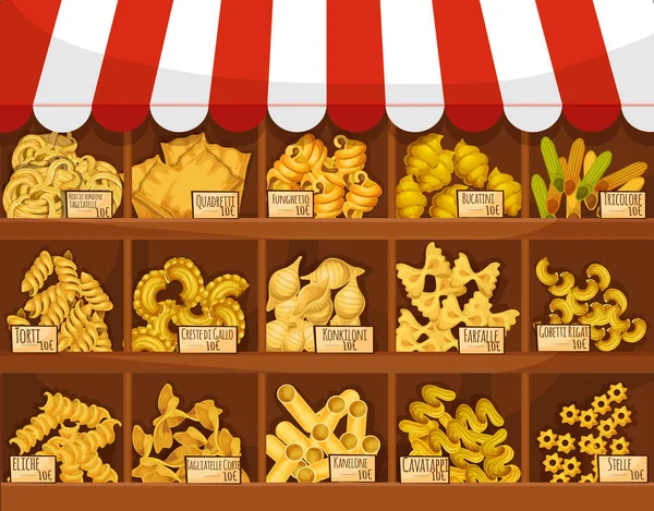 Tienda de pasta o puesto de exhibición de vector de mercado — Archivo Imágenes Vectoriales