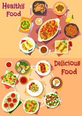 Salata ve et yemekleri ile Meksika aperatif Icon set