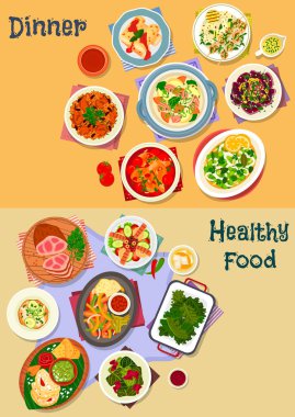 Et ve sefood ile yemekler lezzetli yemek Icon set
