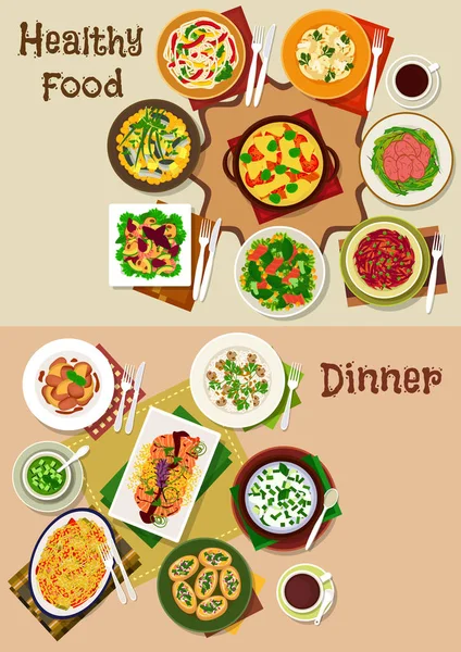 Salata ve snack yemekler şenlikli yemeği simgesi ayarla