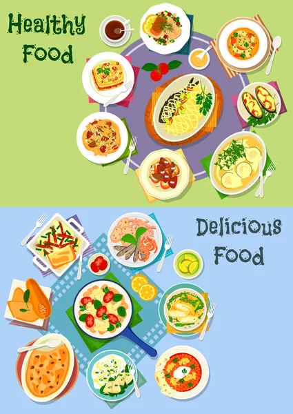 Zestaw do żywności tematu projektowania ikon pożywny obiad — Wektor stockowy