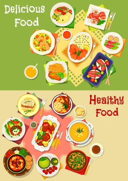 午餐和晚餐食物图标集菜单设计 — 图库矢量图片