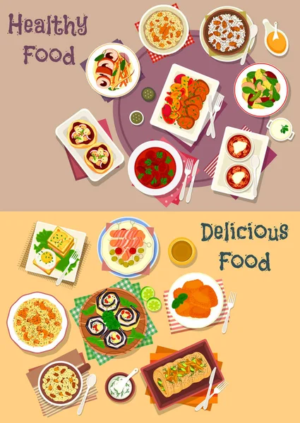 Conjunto de iconos de cena de platos populares para el diseño del menú — Vector de stock