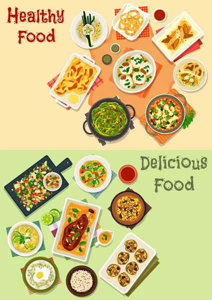 Conjunto de iconos de cocina india para diseño de menú cena — Vector de stock