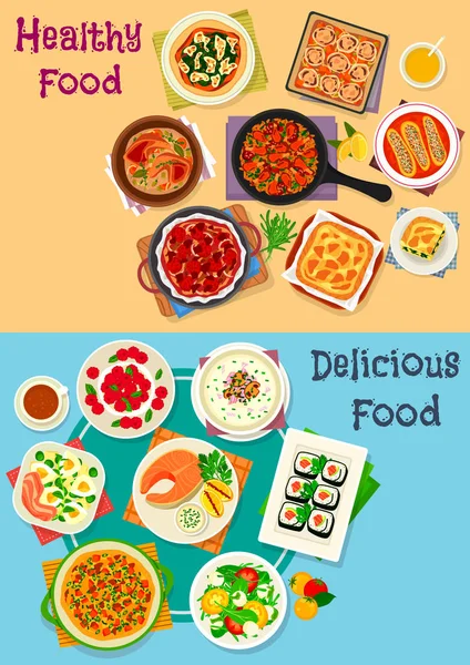Conjunto de iconos de comida saludable para el diseño del menú del restaurante — Archivo Imágenes Vectoriales