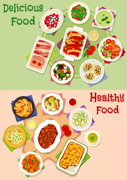 Jantar ícone refeição definido para design de alimentos saudáveis —  Vetores de Stock