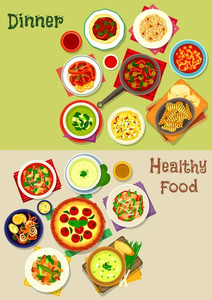 Menu de almoço pratos ícone definido para design de tema de comida — Vetor de Stock