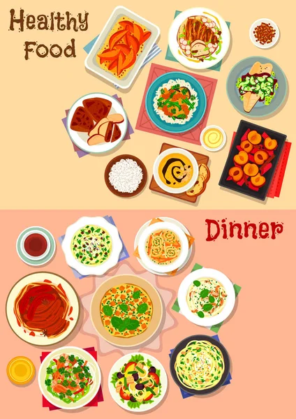 Gezond diner gerechten icon set voor voedsel ontwerp — Stockvector