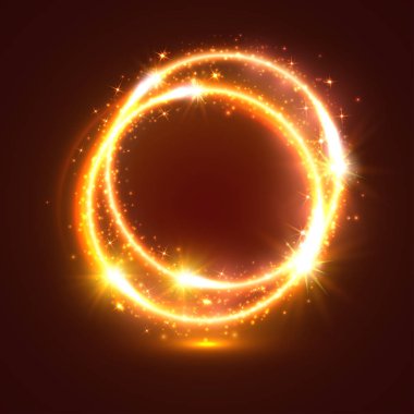 Altın parlak vektör yüzük, ışık çevrelerinde flash