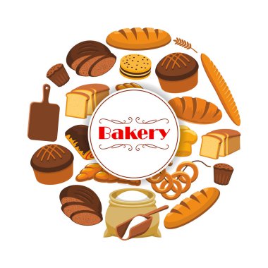 Pastane dükkanı için ekmek vektör poster