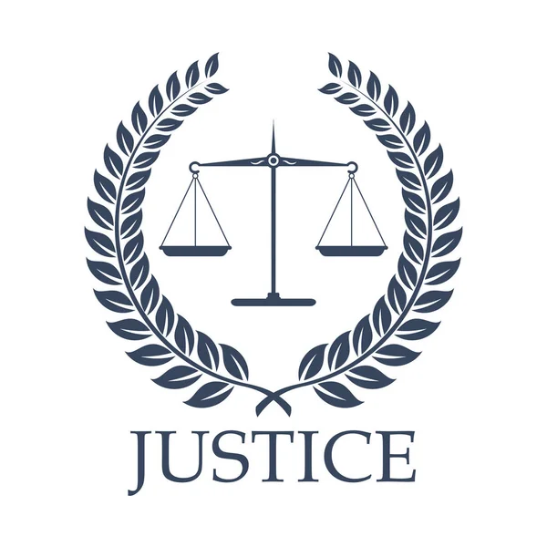 Balance de justice et icône de couronne de laurier vecteur de loi — Image vectorielle