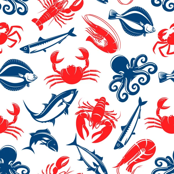 Seafood fish food vector seamless pattern — Stock Vector