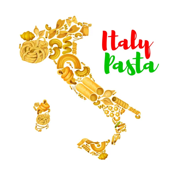 Těstoviny v mapě Itálie vektor plakát — Stockový vektor