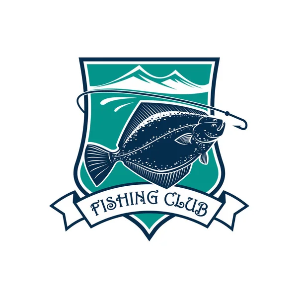 Club de pesca y platija icono vector — Vector de stock