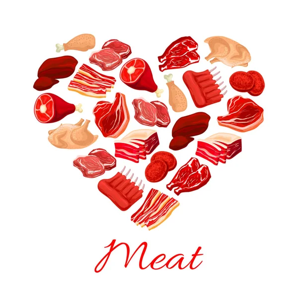 Viande et produits de boucherie affiche vecteur coeur — Image vectorielle