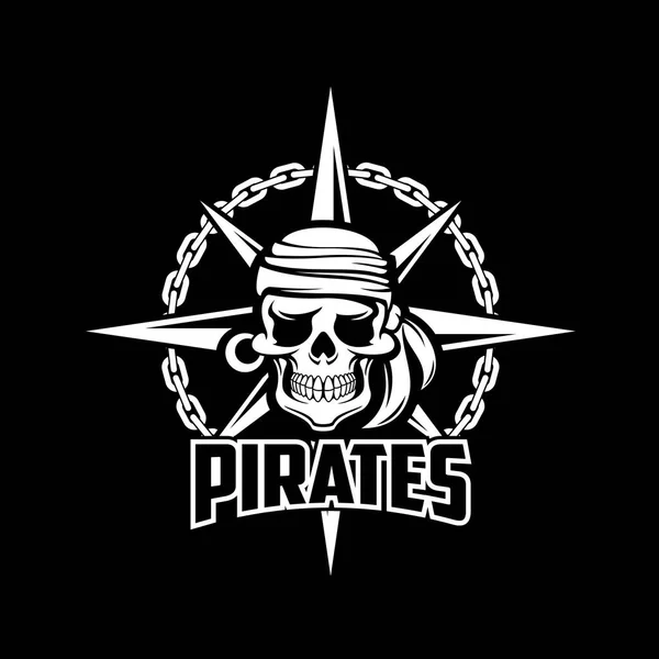 Piratas cráneo símbolo negro vector bandera o póster — Vector de stock