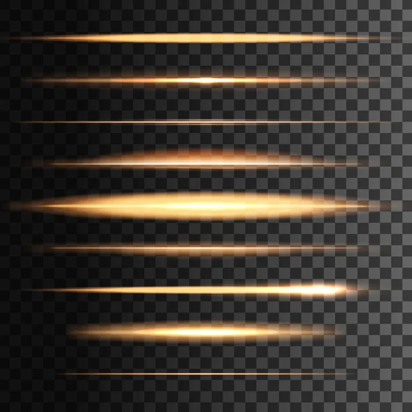 Destellos de luz líneas doradas, vector brillante desenfoque — Vector de stock