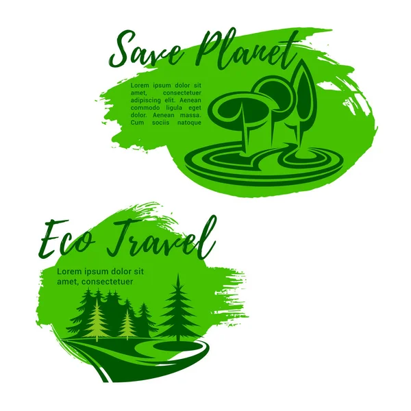 Eco podróży podróży zielony wektorowych symboli — Wektor stockowy
