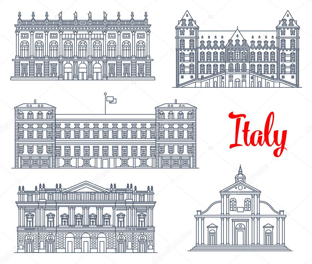 Famous Italy buildings architecture vector icons