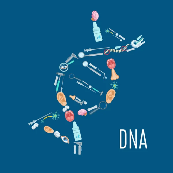 Dna Strang Symbol mit medizinischen Untersuchung Symbole — Stockvektor