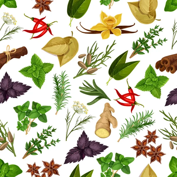 Épices et herbes sans couture fond de motif — Image vectorielle